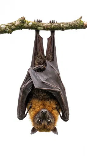 Flying Fox Hanging from Mossy Branch