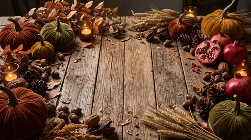 Rustic Autumn Tabletop with Velvet Pumpkins