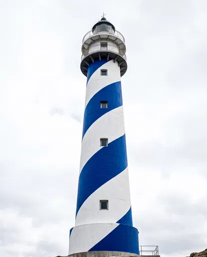 Blue and White Spiral Striped Lighthouse