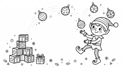 Elf Juggling Christmas Ornaments Coloring Page