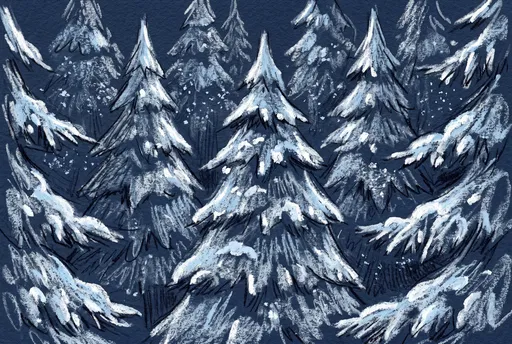 Snowy Pine Forest Charcoal Drawing