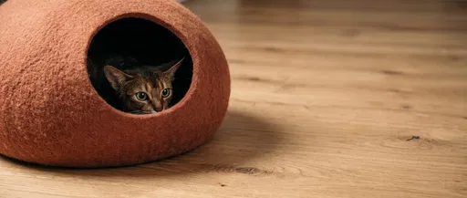 Abyssinian Cat Hiding in Felt Cave