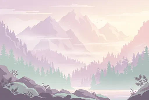 Pastel Mountain Landscape Flat Illustration
