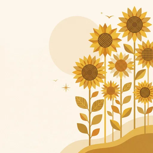 Mid-Century Geometric Sunflowers Illustration