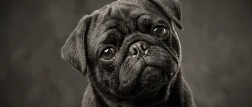 Close-Up Portrait of a Black Pug