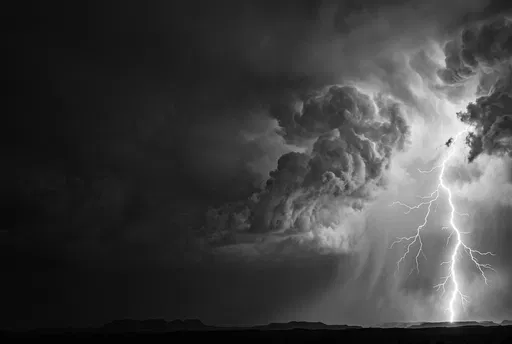 Monochrome Lightning Storm With Copy Space