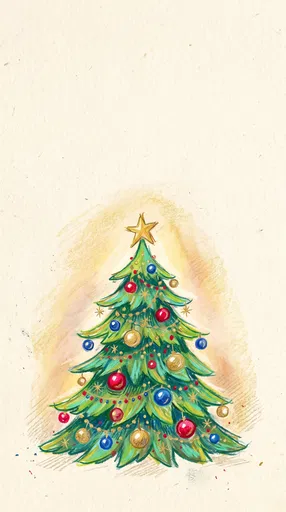 Pastel Christmas Tree Illustration with Copy Space