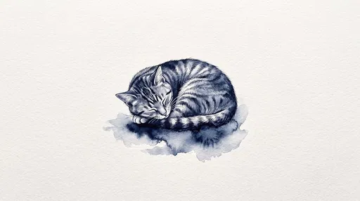 Indigo Watercolor Sleeping Tabby Cat