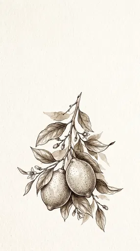 Sepia Ink Botanical Lemon Branch Illustration