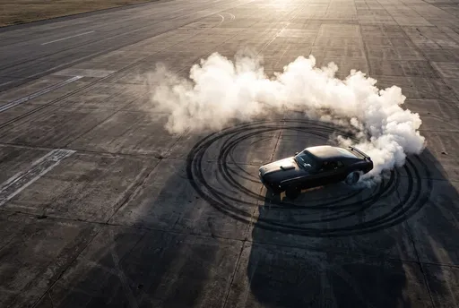 Aerial View of Muscle Car Doing Burnout