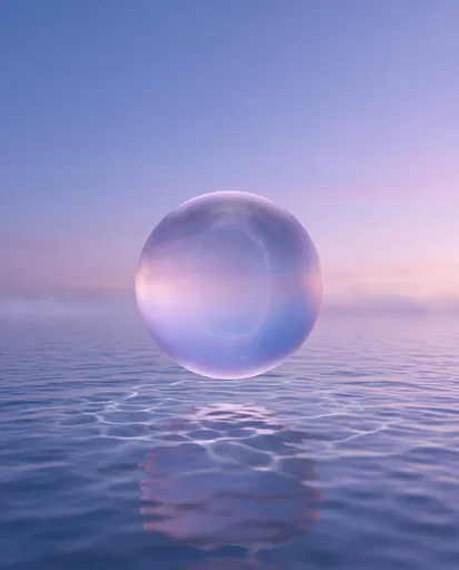 Frosted Sphere Over Calm Pastel Water
