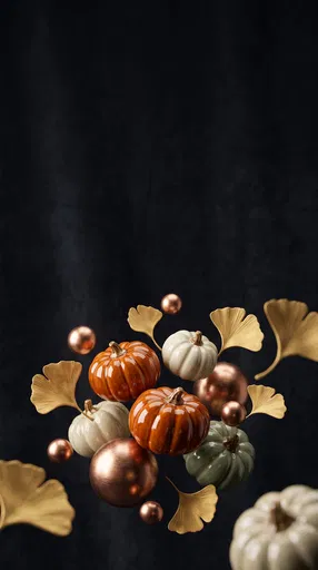 Floating Ceramic Pumpkins and Golden Leaves