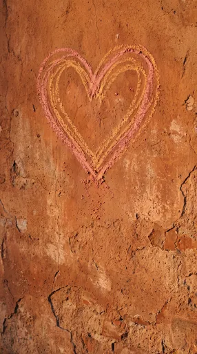 Chalk Heart Drawn on Weathered Terracotta Wall