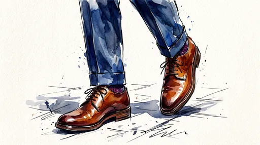 Watercolor Illustration of Brown Derby Shoes