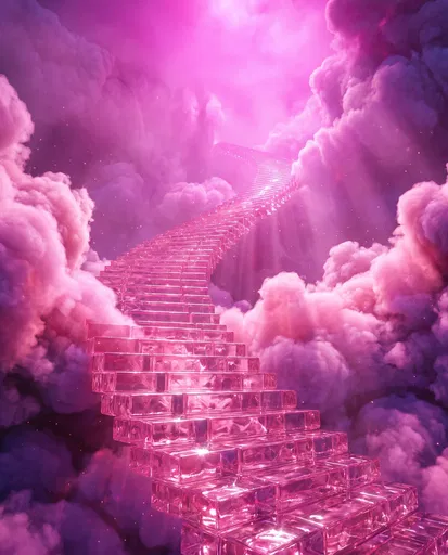 Pink Glass Staircase in Clouds