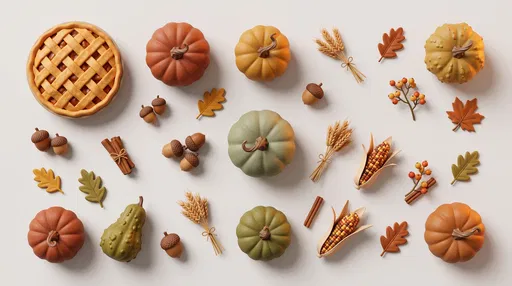 3D Autumn Harvest Clipart Flat Lay