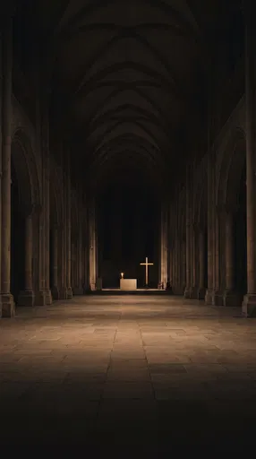 Dark Stone Church Interior With Altar