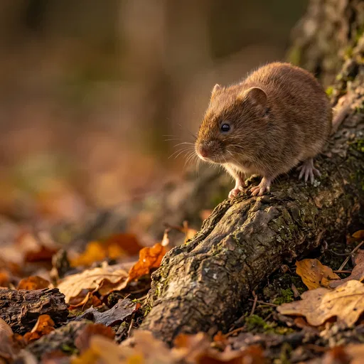 Bank Vole on Autumn Oak Root