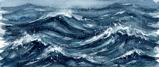 Watercolor Blue Ocean Waves Illustration