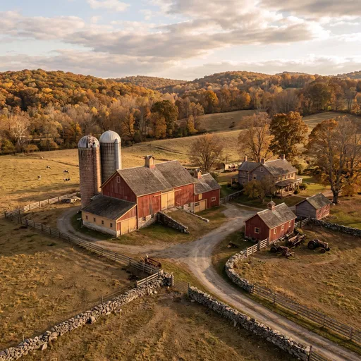 Historic Autumn Dairy Farm Aerial View