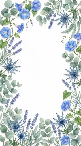 Blue Floral and Eucalyptus Vertical Border