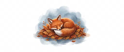 Sleeping Fox in Autumn Leaves Illustration
