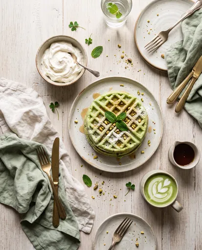 Green Pistachio Waffles St Patricks Brunch