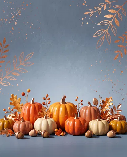 Ceramic Pumpkins on Blue Autumn Background