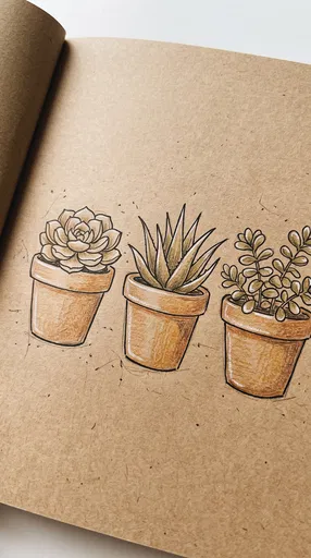 Hand-Drawn Succulents on Kraft Paper Sketchbook