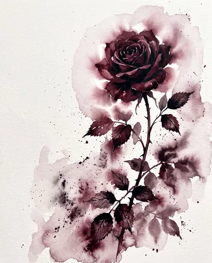Dark Burgundy Watercolor Rose Illustration