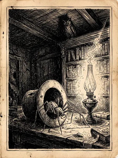 Macabre Ink Illustration of Spider in Top Hat