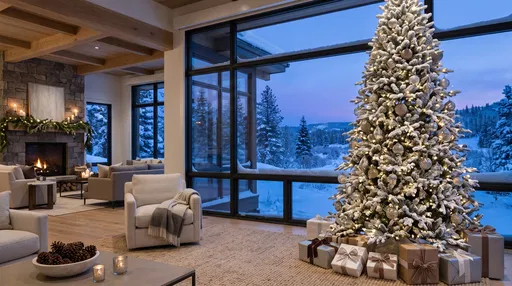 Flocked Christmas Tree in Luxury Living Room