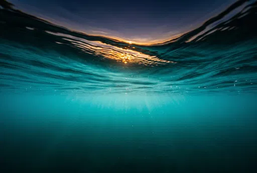 Underwater View of Golden Twilight Surface