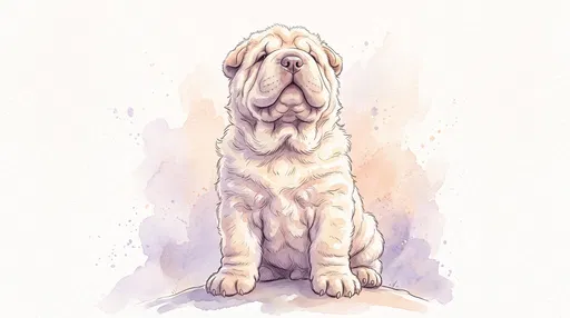 Pastel Watercolor Cream Shar Pei Puppy