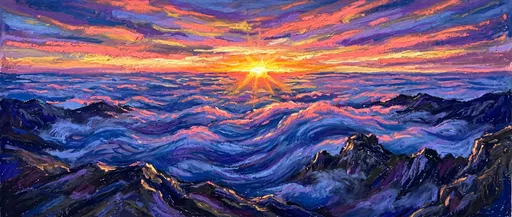 Impasto Sunrise Over Mountain Clouds