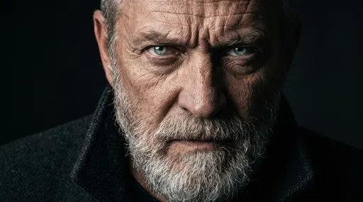 Intense Portrait of Scowling Bearded Man
