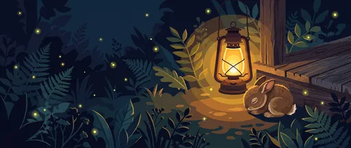 Sleeping Bunny Near Glowing Night Lantern