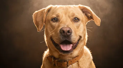 Studio Portrait of Smiling Golden Mixed Dog