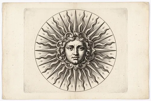 Antique Copperplate Engraving Sun Emblem
