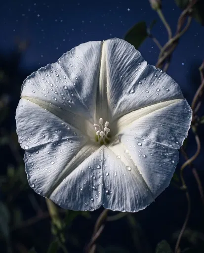 White Moonflower Blooming Under Starry Night Sky