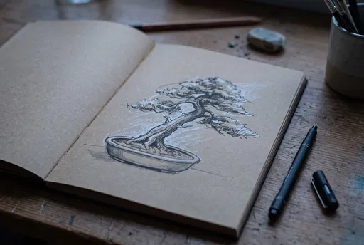 Bonsai Tree Sketch in Kraft Paper Notebook