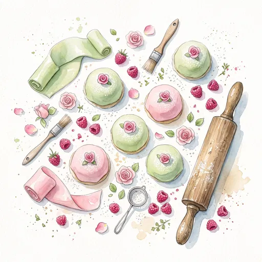Watercolor Princess Cakes and Baking Flat Lay