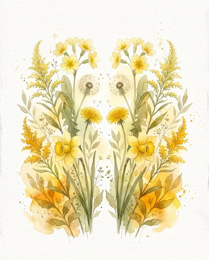 Symmetrical Yellow Botanical Watercolor Illustration