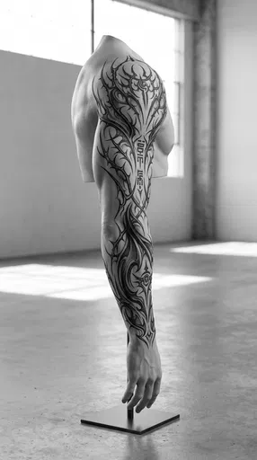 Monochrome 3D Arm Model With Sleeve Tattoo
