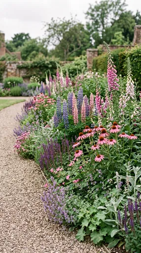 English Perennial Flower Border Garden Path