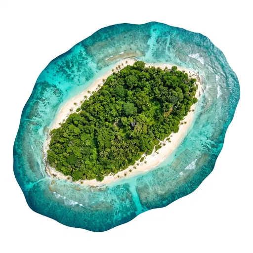 Isolated Top-Down Tropical Island Cutout