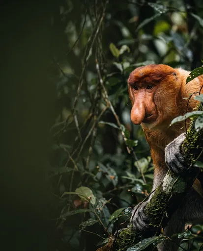 Male Proboscis Monkey in Rainforest