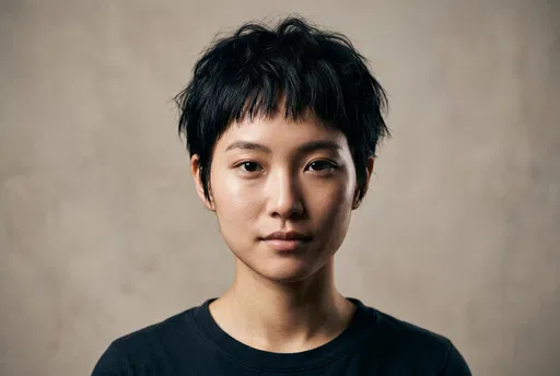 East Asian Woman With Pixie Cut