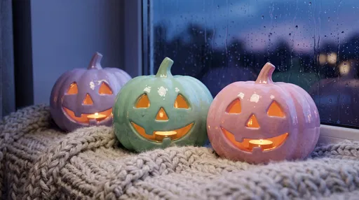 Pastel Ceramic Pumpkins by Rainy Window