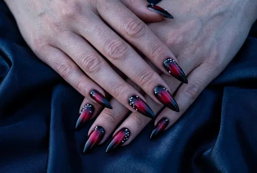 Vampy Red and Black Stiletto Nail Art